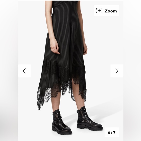 All Saints Skylar Dress In Pinstriped Black With Lace - Picture 3 of 13